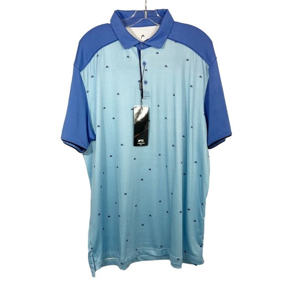 NEW Head Golf Blue Golf Cart Novelty Print Polo Shirt Polyester Spandex Size XL - Picture 2 of 8